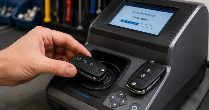 mobile locksmith performing car door key duplication Avon River South Area, Stratford on-site
