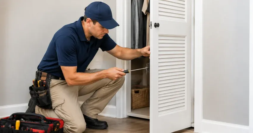 technician repairing doorbell button and wiring in Stratford