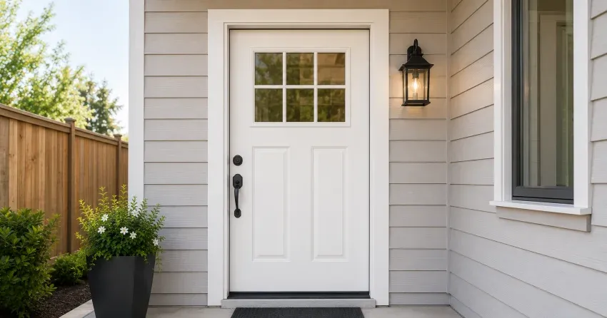 technician installing exterior door frame in Verona Village, Stratford