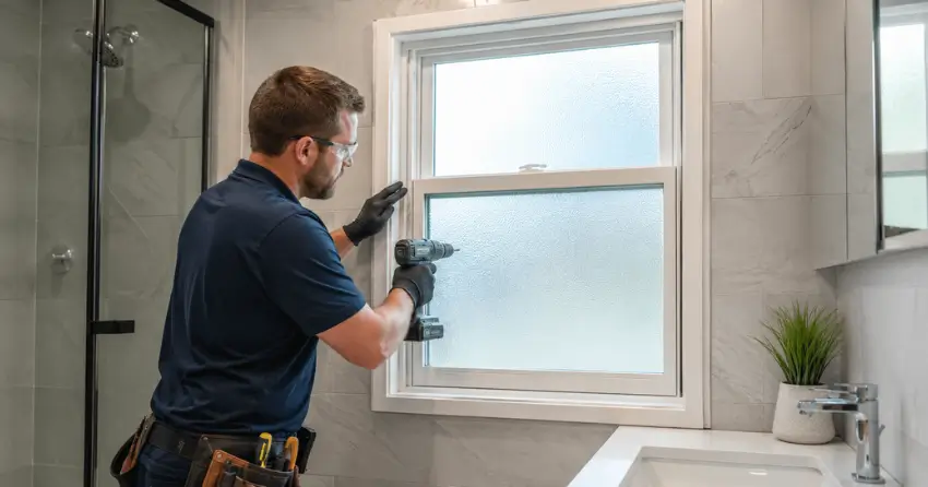 frosted glass installation bathroom window in Forest Road, Stratford