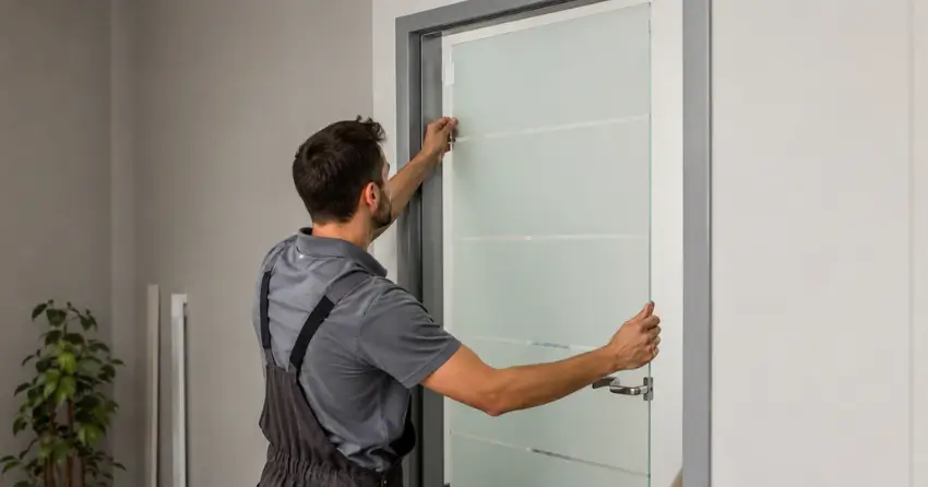 frosted glass interior door panel installation in Forest Road, Stratford