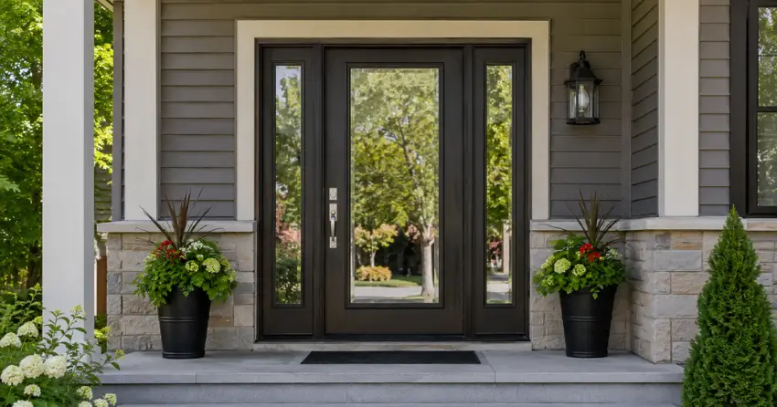 glass entry door with sidelights on a home in North Pointe Estates, Stratford