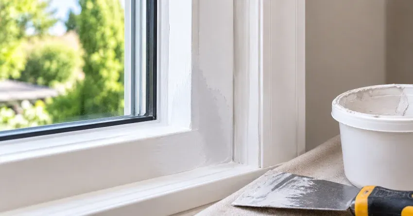 technician repairing rotted window frame corner in Forest Road, Stratford