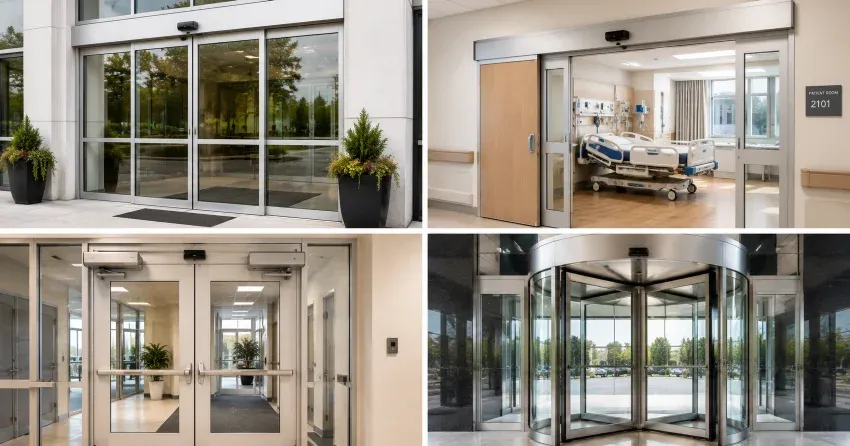 automatic door services technician completing system diagnostic in Stratford